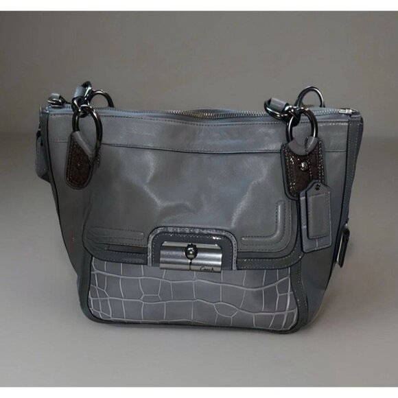 Coach Grey Leather Kristin Spectator Hobo Handbag Purse, Animal Print Top Handle - Picture 1 of 6